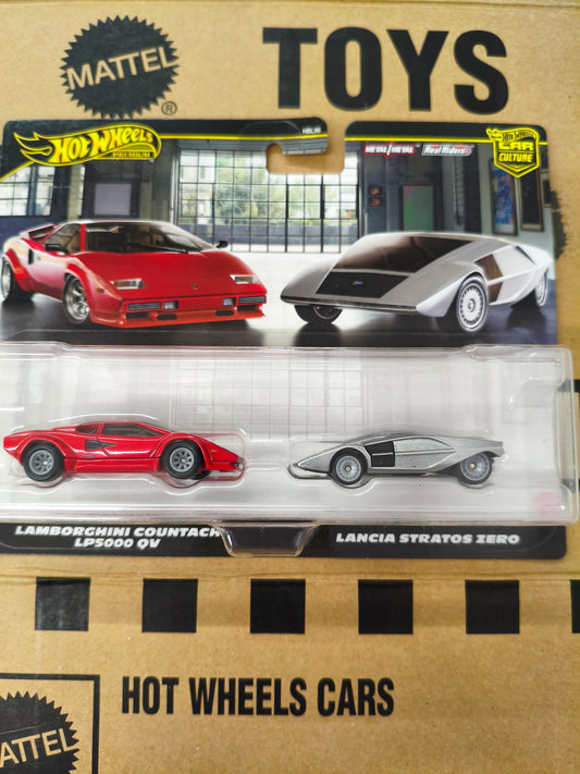 Hot Wheels Premium Car Culture Lamborghini Countach LP5000 & Lancia Stratos Zero | Skala 1:64