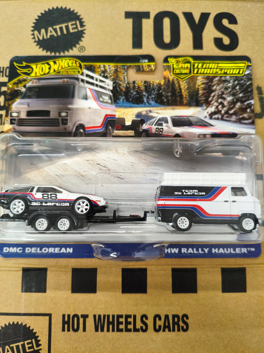 Hot Wheels Premium Team Transport DMC DeLorean & Rally Hauler | Skala 1:64